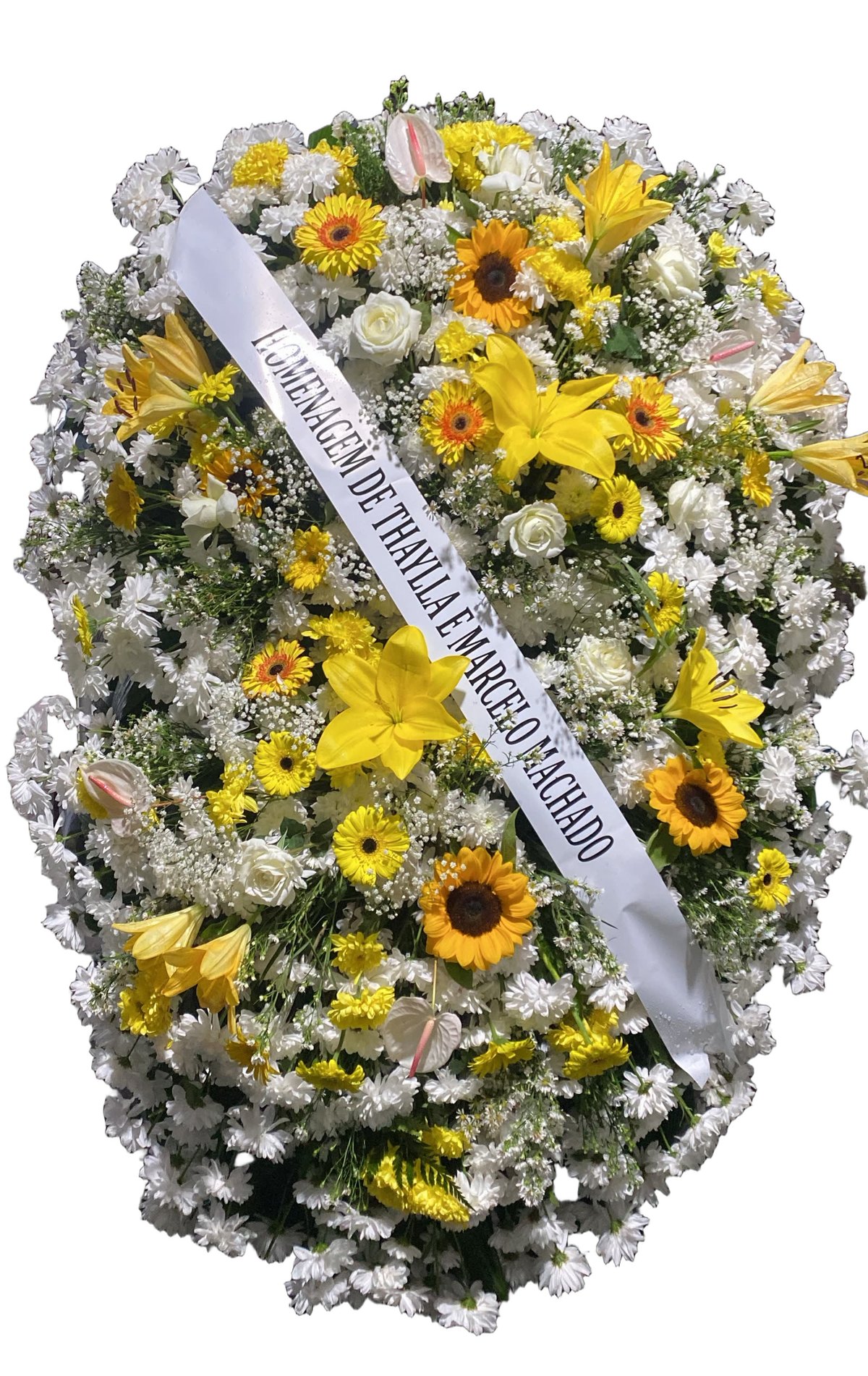 Coroa de flores amarela com girassóis